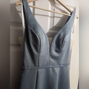 Blue satin a-line gown